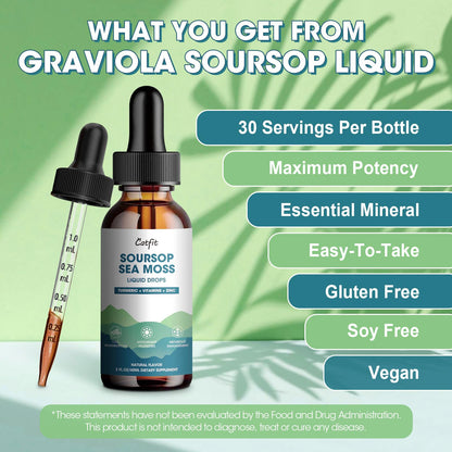 Catfit Soursop Graviola Liquid Drop – Soursop Drops for Cell Support, Antioxidant, Relaxation & Immune Boost with Sea Moss, Turmeric, Black Pepper, B6 C, Zinc, Sugar Free, Gluten Free, Vegan, 2 Fl Oz CatfitBuy Supplements Australia
