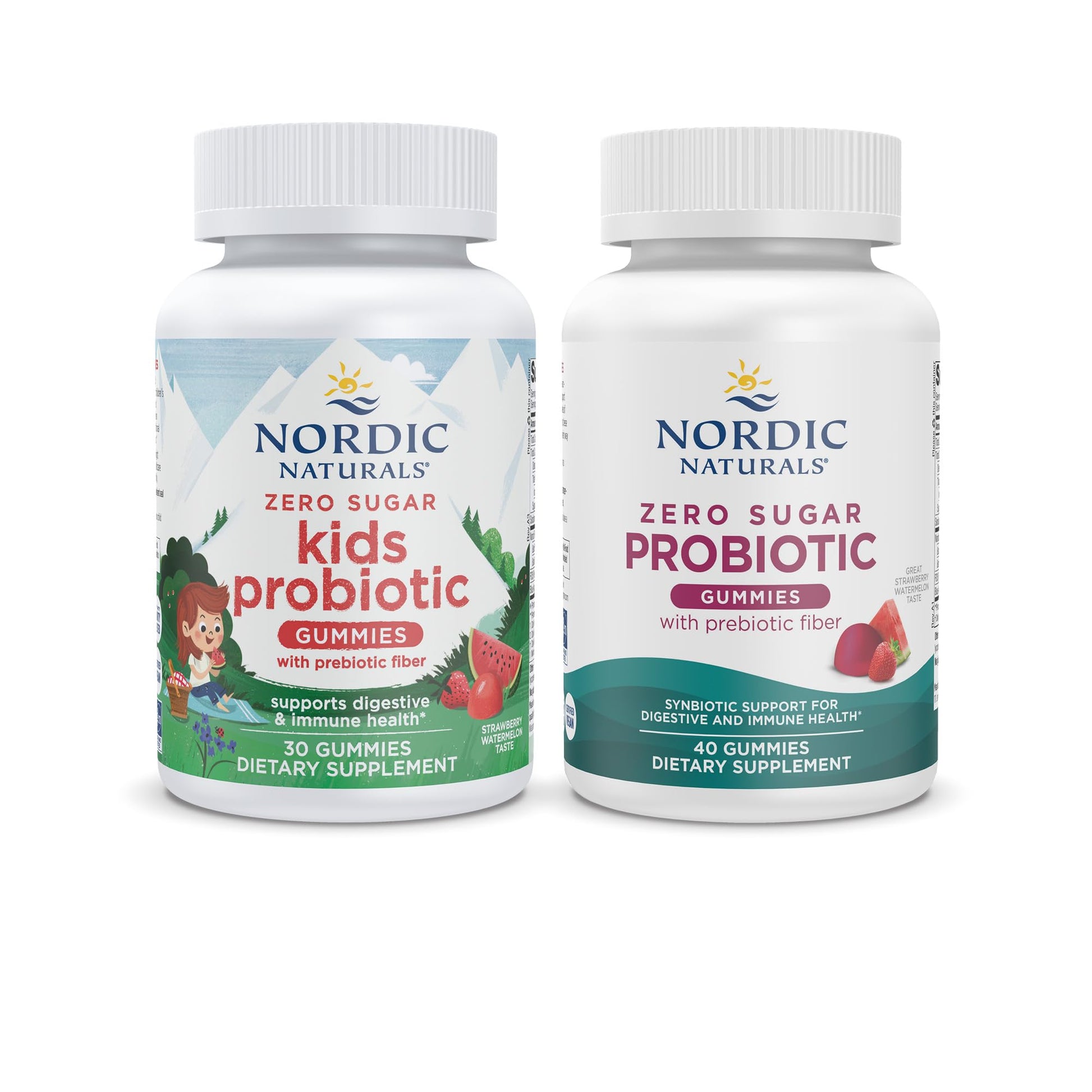 Nordic Naturals Vegan Probiotic Gummies Bundle - Zero Sugar Kids Probiotic Gummies - Strawberry Watermelon Flavor - 30 Gummies, Zero Sugar Probiotic Gummies - Strawberry Watermelon Flavor - 40 Gummies Nordic NaturalsBuy Supplements Australia