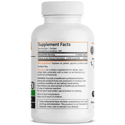 Bronson Vitamin A 10,000 IU Premium Non-GMO Formula Supports Healthy Vision & Immune System and Healthy Growth & Reproduction, 360 Softgels