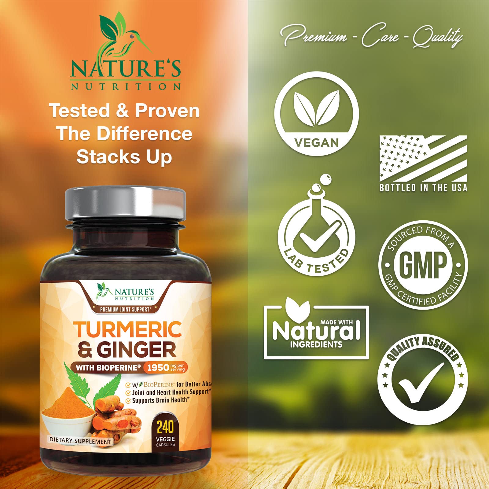 Turmeric Curcumin with BioPerine & Ginger 95% Standardized Curcuminoids 1950mg Nature's NutritionBuy Supplements Australia