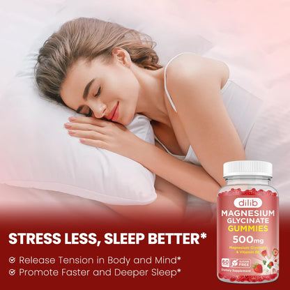 Magnesium Glycinate Gummies 500mg - Magnesium Supplement with Vitamin B6 for Adults & Magnesium for Kids - Calm Magnesium for Sleep, Mood, Muscle Support - Strawberry Flavor, 60 Gummies dilibBuy Supplements Australia