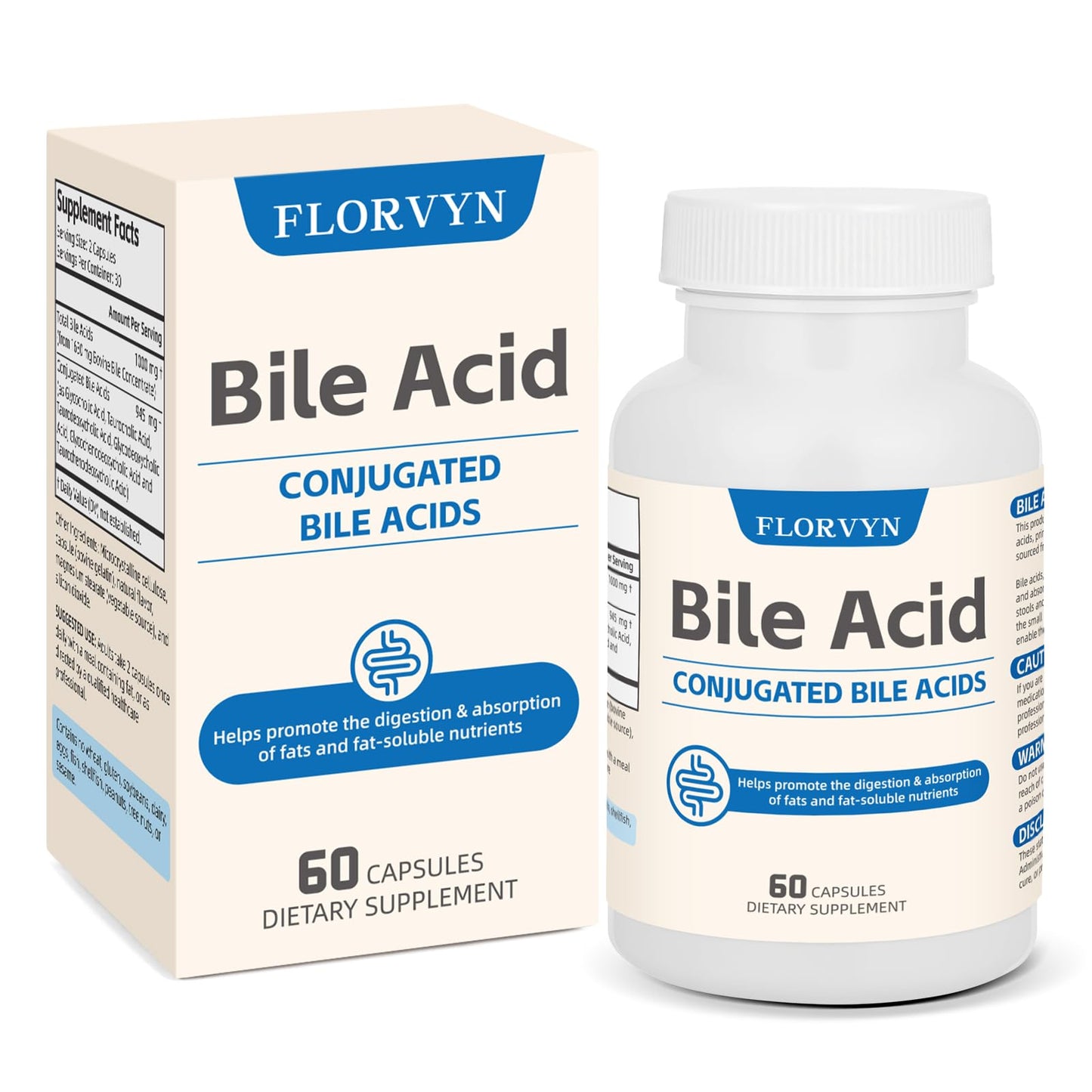 Florvyn Conjugated Bile Acid Supplement 1000mg – Supports Fat Digestion & Absorption of Fats & Fat-Soluble Nutrients, Gut Comfort & Nutrient Utilization, 60 Capsules, 30 Day Supply FlorvynBuy Supplements Australia