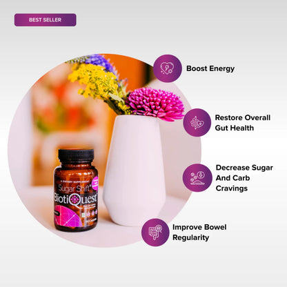 BiotiQuest Sugar Shift Probiotic | Helps Decrease Sugar & Carb Cravings and Supports Digestive Balance | 22 Billion CFU | Non-GMO, Gluten-Free, & Vegan | 60 Servings BiotiQuestBuy Supplements Australia