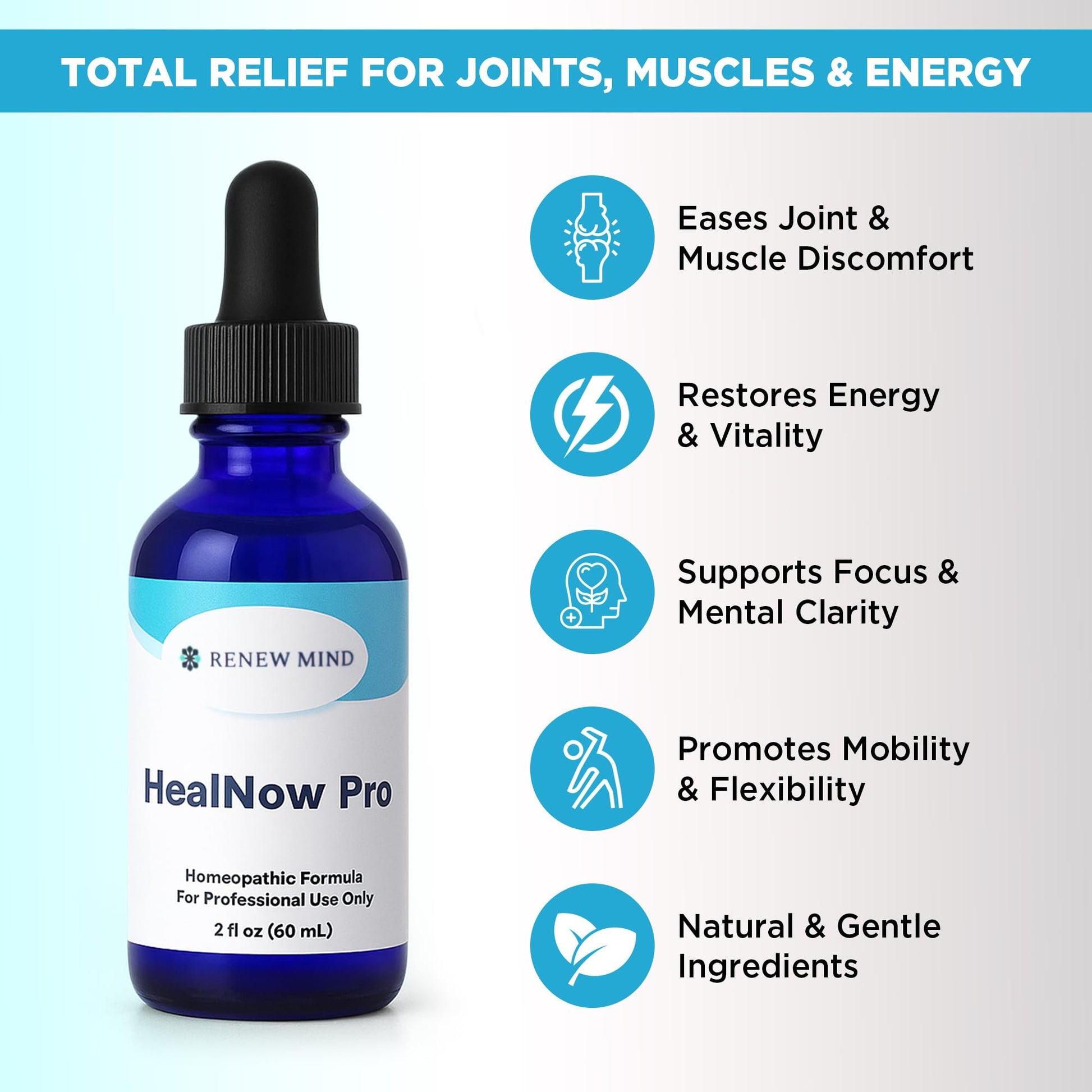 RENEW MIND HealNow Pro Homeopathic Support for Joint Pain, Muscle Aches, Arthritis Pain, and Muscle or Joint Stiffness Professional Grade Formula Promotes Comfort, Mobility & Energy - 2 fl oz RENEW MINDBuy Supplements Australia