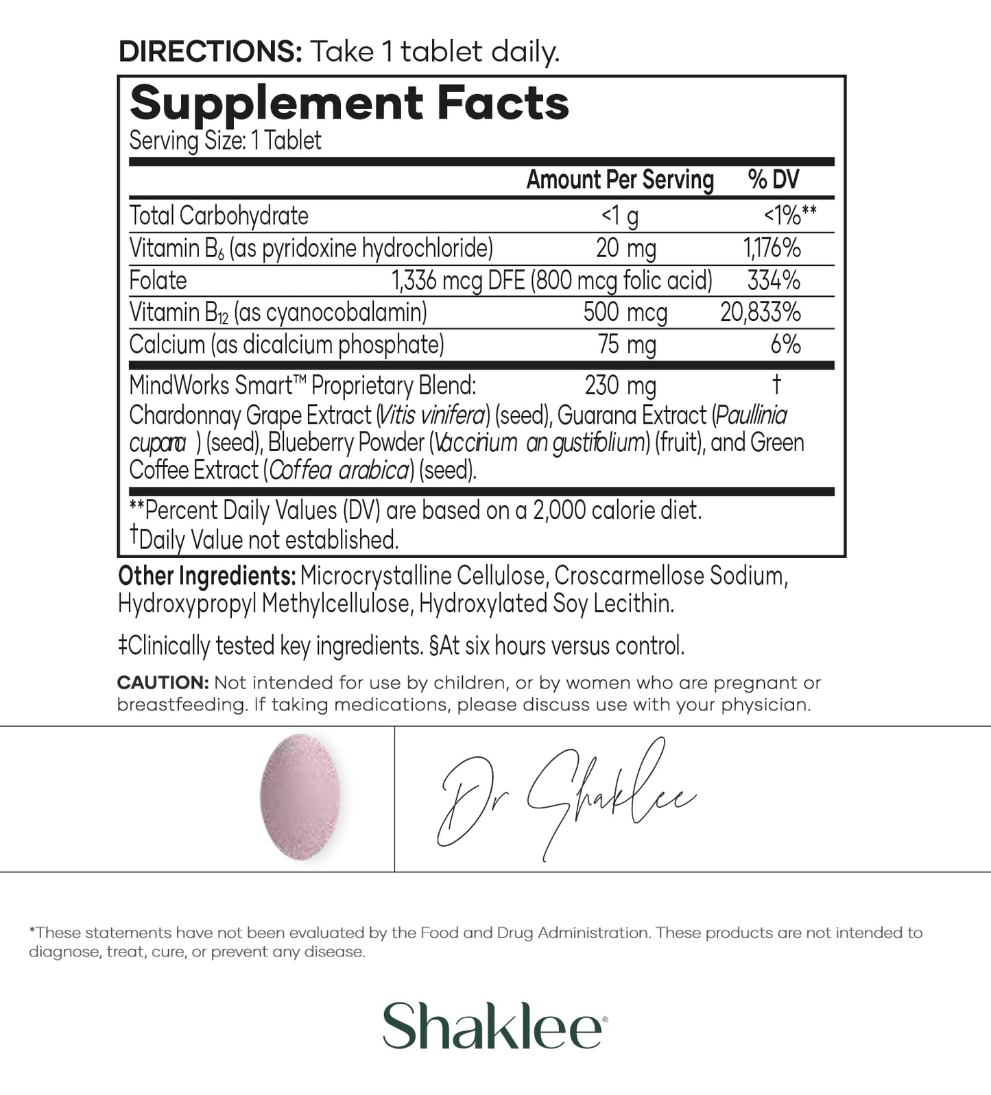 Shaklee MindWorks® - Brain Health Supplement for Brain Sharpness & Focus - Supported Nutrients & Extracts - Chardonnay Grape Seed Polyphenols, Guarana Extract, Vitamins B6, B12, Folate - 30 Tablets ShakleeBuy Supplements Australia