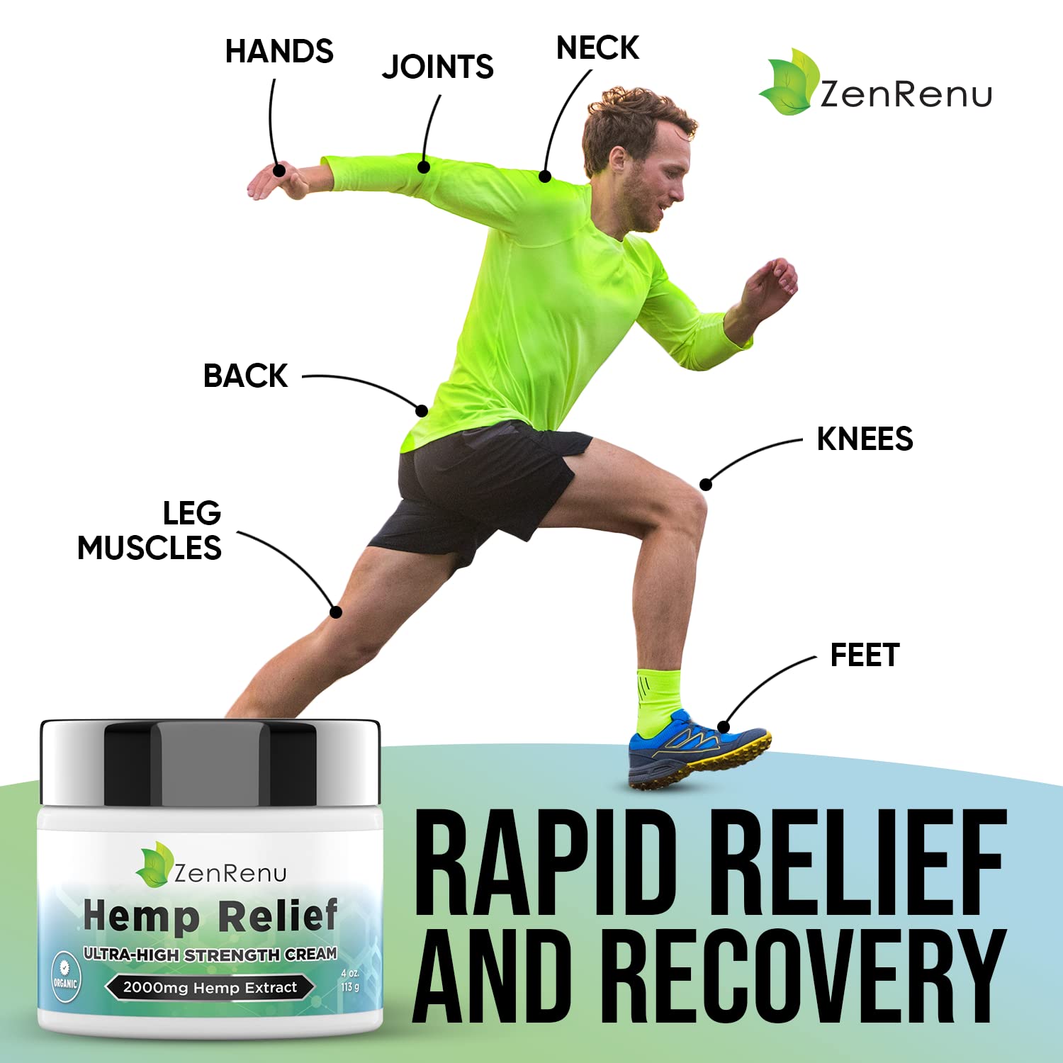Hemp Cream Maximum Strength - Menthol Rub with Hemp Oil, Arnica, Lavender, Aloe Vera, Kava Kava, & Camphor - Natural Hemp Muscle Rub Cream for Skin, Muscles & Joints - ZenRenu, 4 oz ZenrenuBuy Supplements Australia