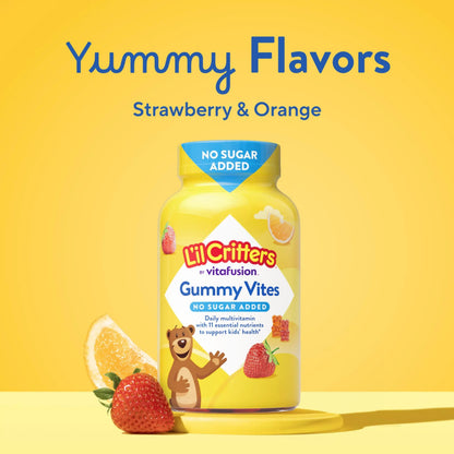 L’il Critters Gummy Vites No Sugar Added Daily Gummy Multivitamin for Ages 2+ Toddlers & Kids, Vitamin C, D3 for Immune Lil Critters