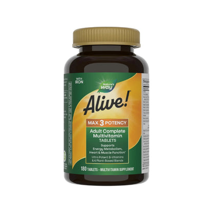 Nature's Way Alive! Max3 Potency Daily Multivitamin, Methylated B12 and Folate, Ultra Potency B-vitamins to Support Energy Metabolism*, 180 Tablets Nature's WayBuy Supplements Australia