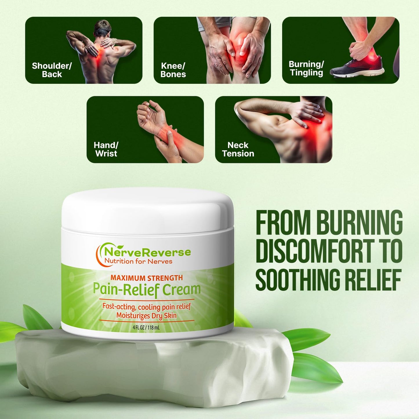 NerveReverse - Neuropathy Pain Relief Cream for feet, Hands, Legs Toes. Large 4 OZ. JAR. Fast-Acting, Maximum Strength Cream with 4% Menthol, MSM, L-Carnitine, L-Arginine, Vitamin E, Vitamin B6 NERVEREVERSE NUTRITION FOR NERVESBuy Supplements Australia