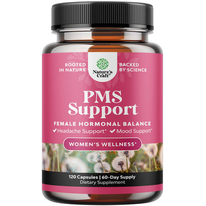 PMS Support Supplement for Women – Hormone Balance for Women & Menstrual Discomfort with DIM, Chasteberry, Black Cohosh & Ashwagandha - for Period Cramps Ease, Menopause Bloating, Mood Swing – 120 Ct Natures CraftBuy Supplements Australia