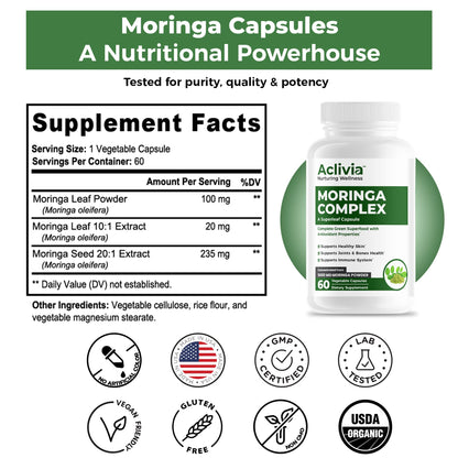 Aclivia - Moringa Complex - Maximum Strength Moringa Oleifera Leaf & Seed Supplement - Superfood Capsules with Antioxidant Properties - 5000mg - 60 Capsules AcliviaBuy Supplements Australia
