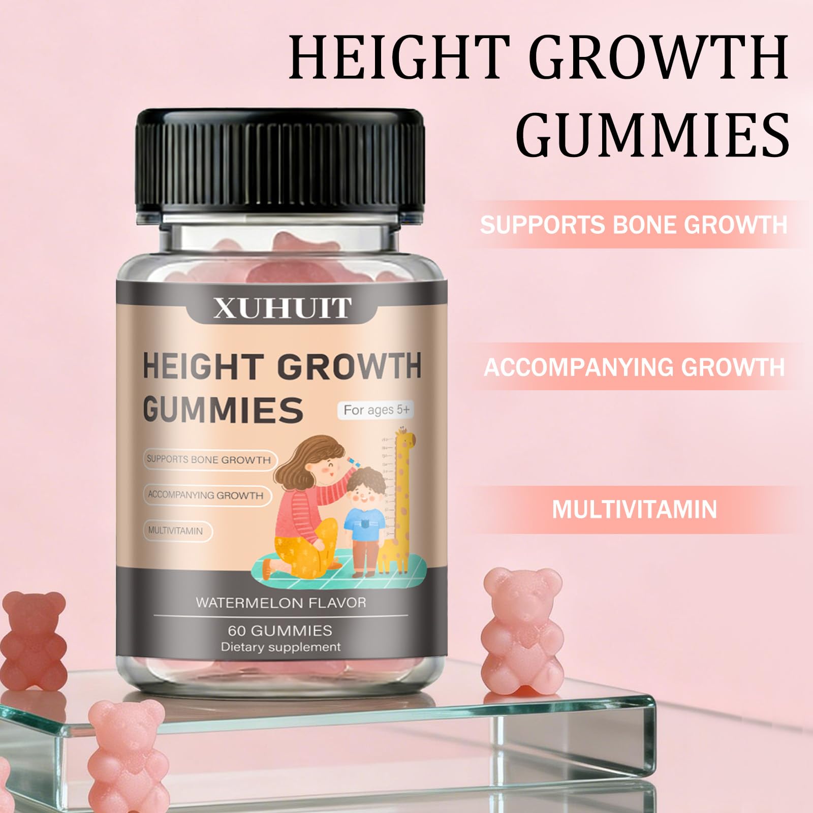 ZYGCDZ Growth Gummies for Kids & Teens - Natural Height Support with Vitamin D3, K2, Calcium & Ashwagandha - Bone Strength Supplement for Picky Eaters Ages 5+ (Watermelon Flavor) (1) ZYGCDZBuy Supplements Australia