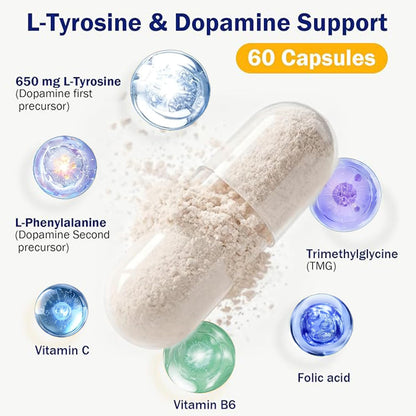 Dopamine Brain Supplement with L-Tyrosine 650mg | Cognitive Function, Focus & Mood Support | Neurotransmitter & Mental Energy Booster | 60 Capsules FW ZONEBuy Supplements Australia