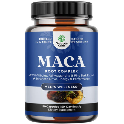Potent Black Maca Root Capsules for Men - Herbal Wellness Supplement with Siberian Ginseng Ashwagandha and Black Maca Root - Men’s Wellness Supplement to Support General Health - 120 Count Natures CraftBuy Supplements Australia