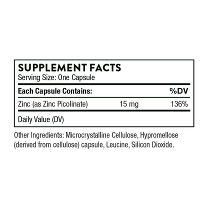 Thorne Zinc Picolinate 15mg - Highly Absorbable Zinc Supplement - Supports Wellness THORNEBuy Supplements Australia