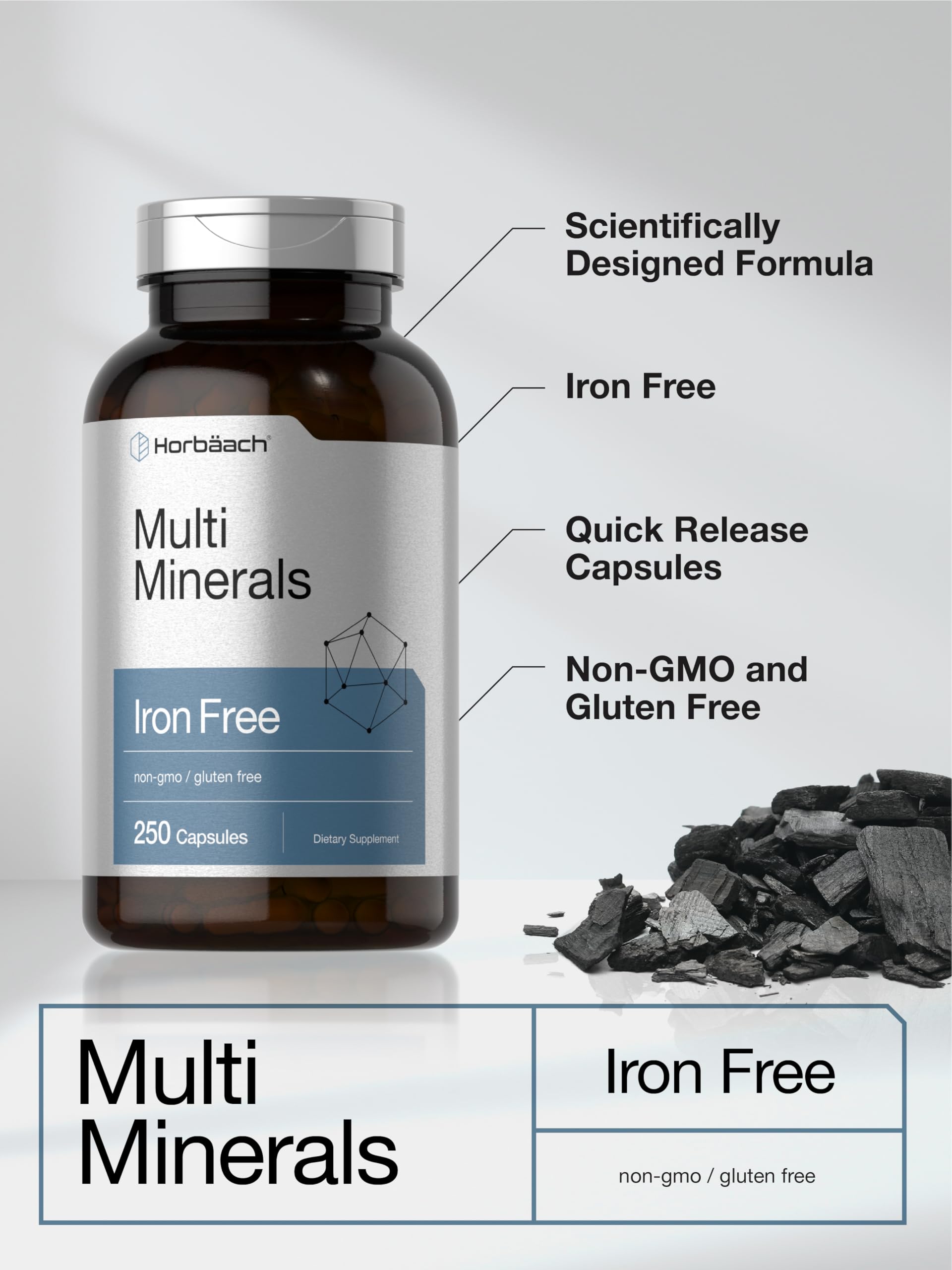 Horbäach Multi Minerals Supplement | 250 Capsules | Iron Free | Daily Mineral Complex for Men and Women | Non-GMO & Gluten Free HorbäachBuy Supplements Australia