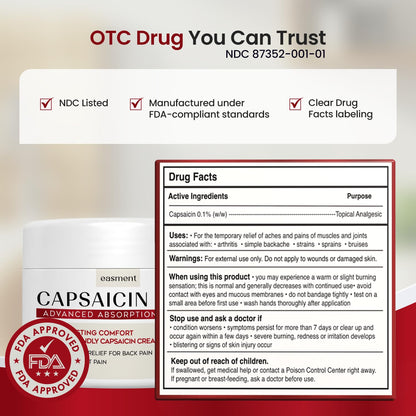 Easment Capsaicin Pain Relief Cream – Topical Arthritis & Muscle Pain Relief for Joint, Nerve & Back Pain – Medicated Pain Cream with Capsaicin 0.1% – Arnica, Aloe & Chamomile, 4.23 Fl Oz EasmentBuy Supplements Australia