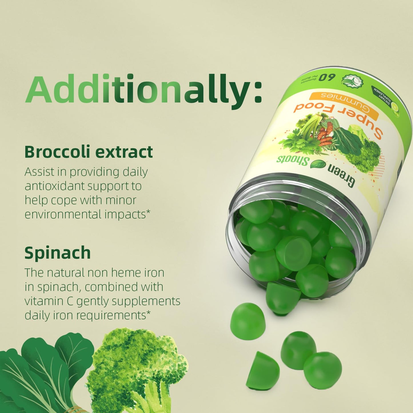 Greenshoots Super Food Gummies with Super Greens Blend, Vitamin A & C – Broccoli, Spinach, Moringa & Chlorella – Vegan, Sugar Free, Daily Nutrition Support, 60 Gummies GreenshootsBuy Supplements Australia