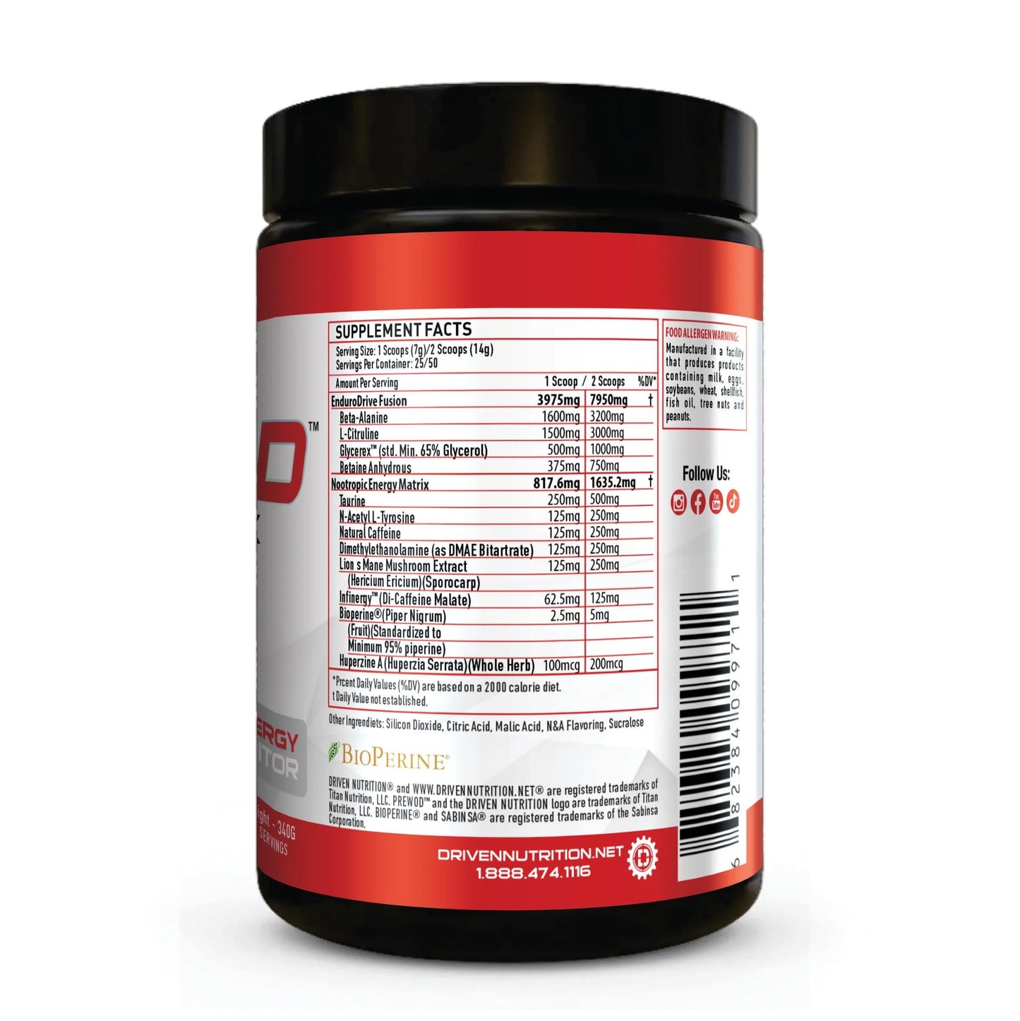 Driven PREWOD Energy Matrix, 50 Servings - Pre-Workout Supplement with Caffeine & Beta-Alanine - Energy, Focus, Strength, & Endurance for High-Intensity Training & Weight Lifting - Cherry Lime