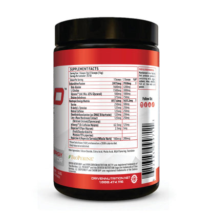 Driven PREWOD Energy Matrix, 50 Servings - Pre-Workout Supplement with Caffeine & Beta-Alanine - Energy, Focus, Strength, & Endurance for High-Intensity Training & Weight Lifting - Cherry Lime