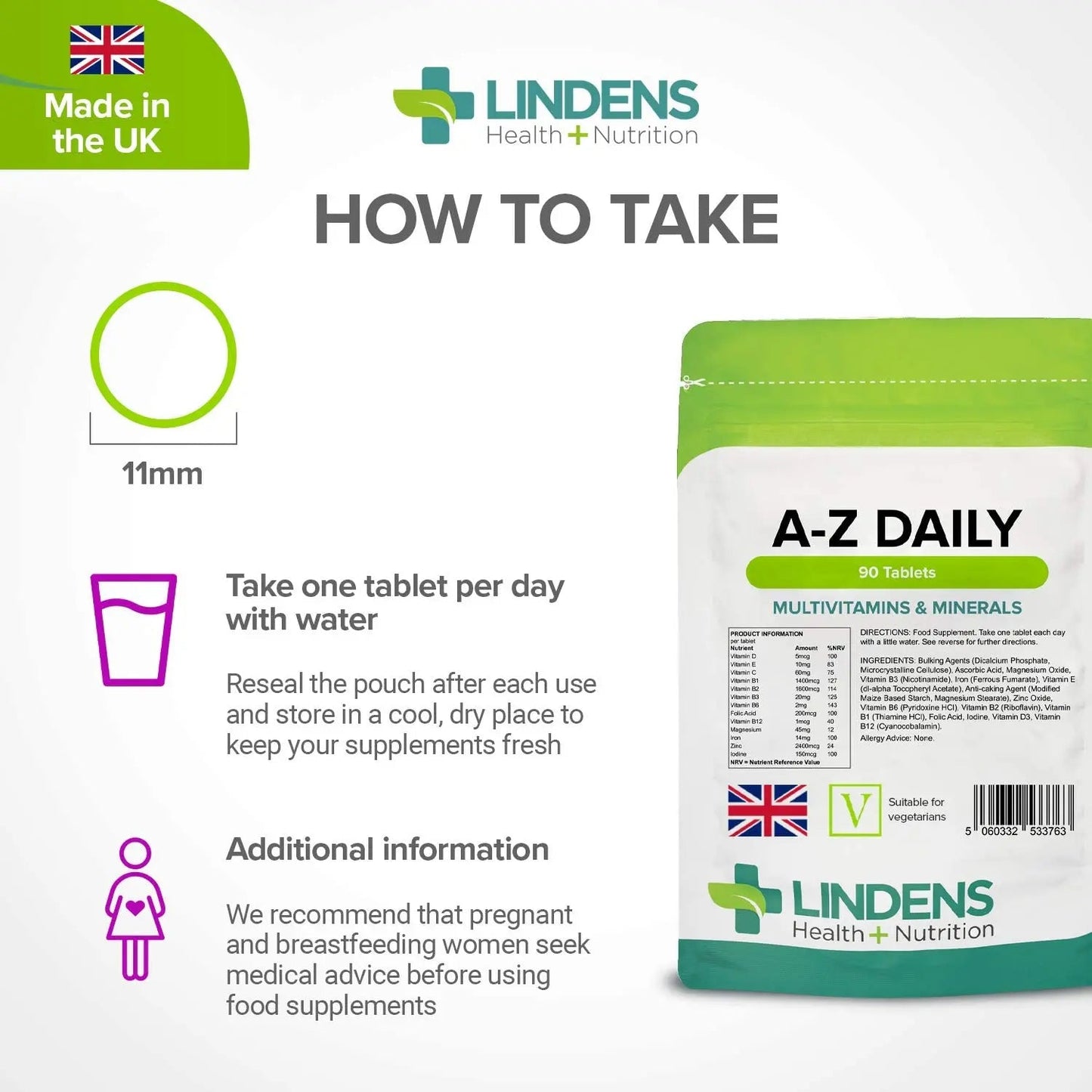 Multivitamin A-Z Daily Tablets 90 Tablets by Lindens LindensBuy Supplements Australia