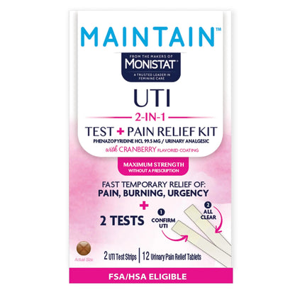 Monistat Maintain UTI 2-in-1 Test & Pain Relief Kit, 2 Test Strips & 12 Urinary Pain Relief Tablets, 2 Minute Results and Maximum Strength Pain, Burning and Urgency Relief MonistatBuy Supplements Australia