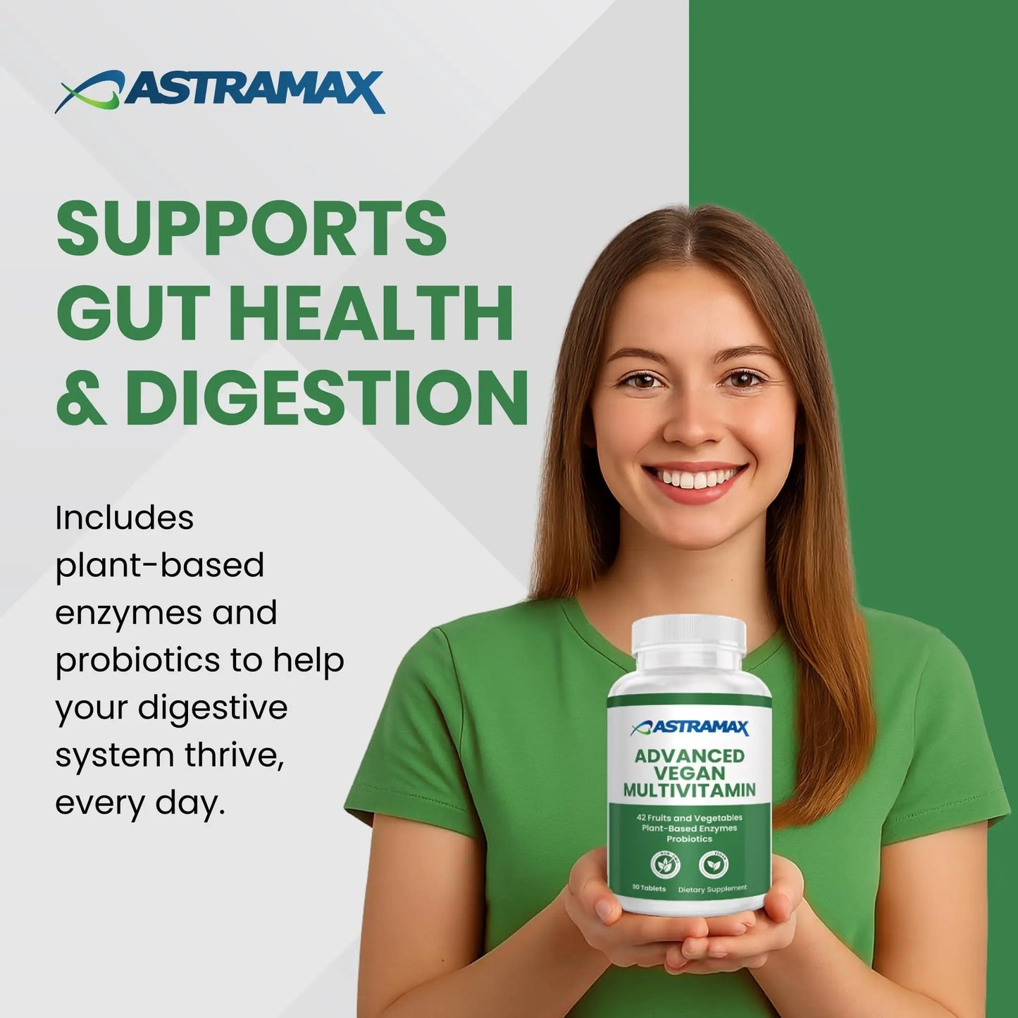 Astramax Advanced Vegan Multivitamin | Whole Food-Based Vitamin & Mineral Complex with 26 Nutrients, B12, D3, Probiotics & 42 Superfoods | Astramax