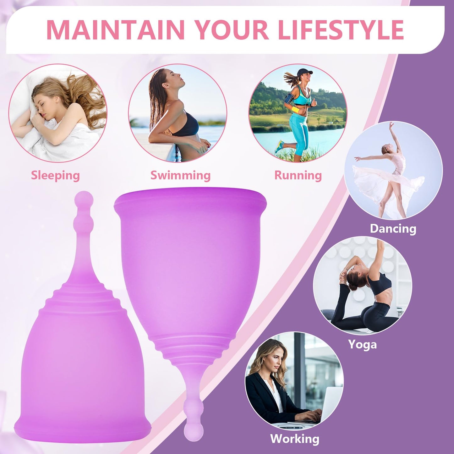 AURUZA Menstrual Cups, Set of 2 Reusable Period Cups Kit for Girls & Women, Silicone Soft Cups AURUZABuy Supplements Australia