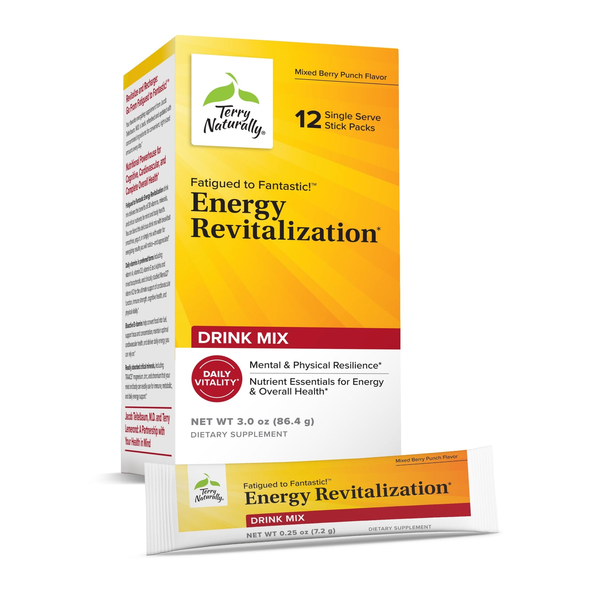 Terry Naturally Fatigued to Fantastic Energy Revitalization - Drink Mix for Energy with L-Tyrosine, Vitamins A, D3, E & B - Supports Heart Health - 12 Individual Packets (12 Servings) Terry NaturallyBuy Supplements Australia