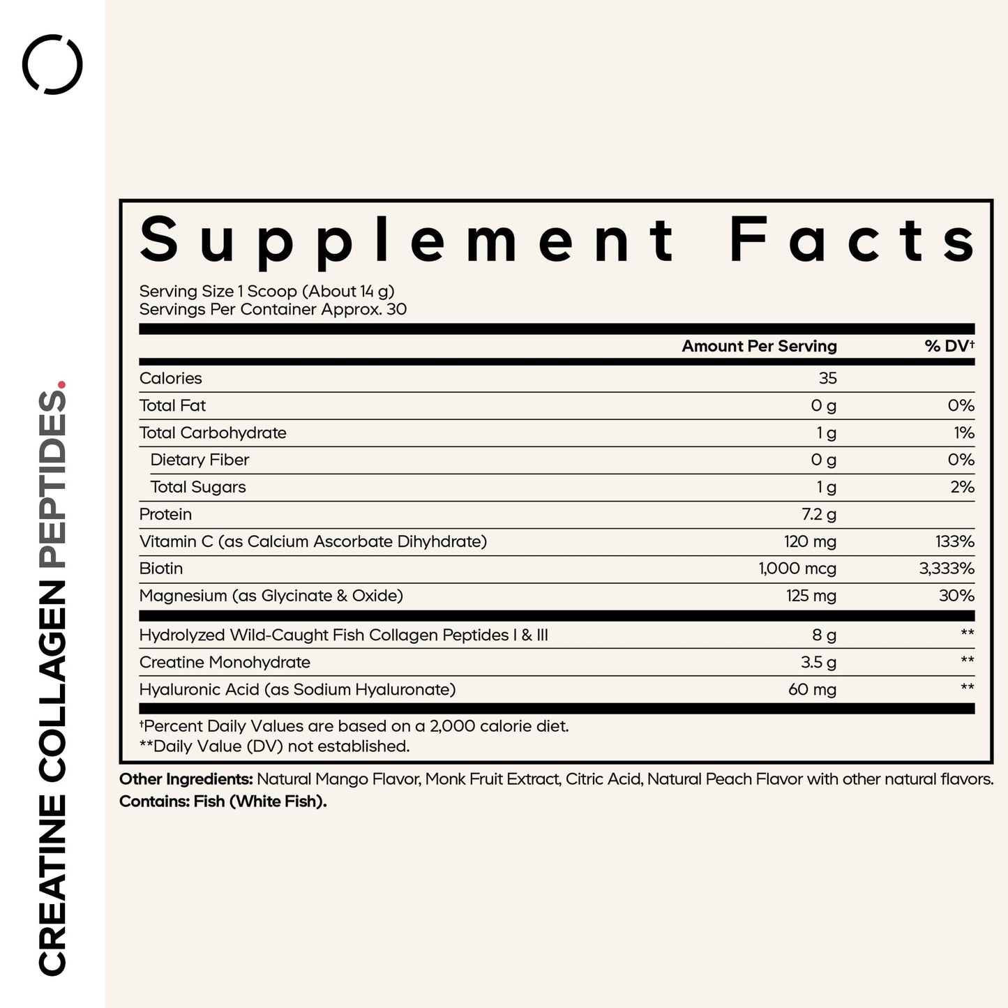 Codeage Creatine Collagen Peptides - Creatine Monohydrate Powder Supplement, Wild-Caught Marine Collagen, Biotin, Magnesium, Vitamin C, Hyaluronic Acid - Mango Flavored - Non-GMO - 15 Oz CodeageBuy Supplements Australia