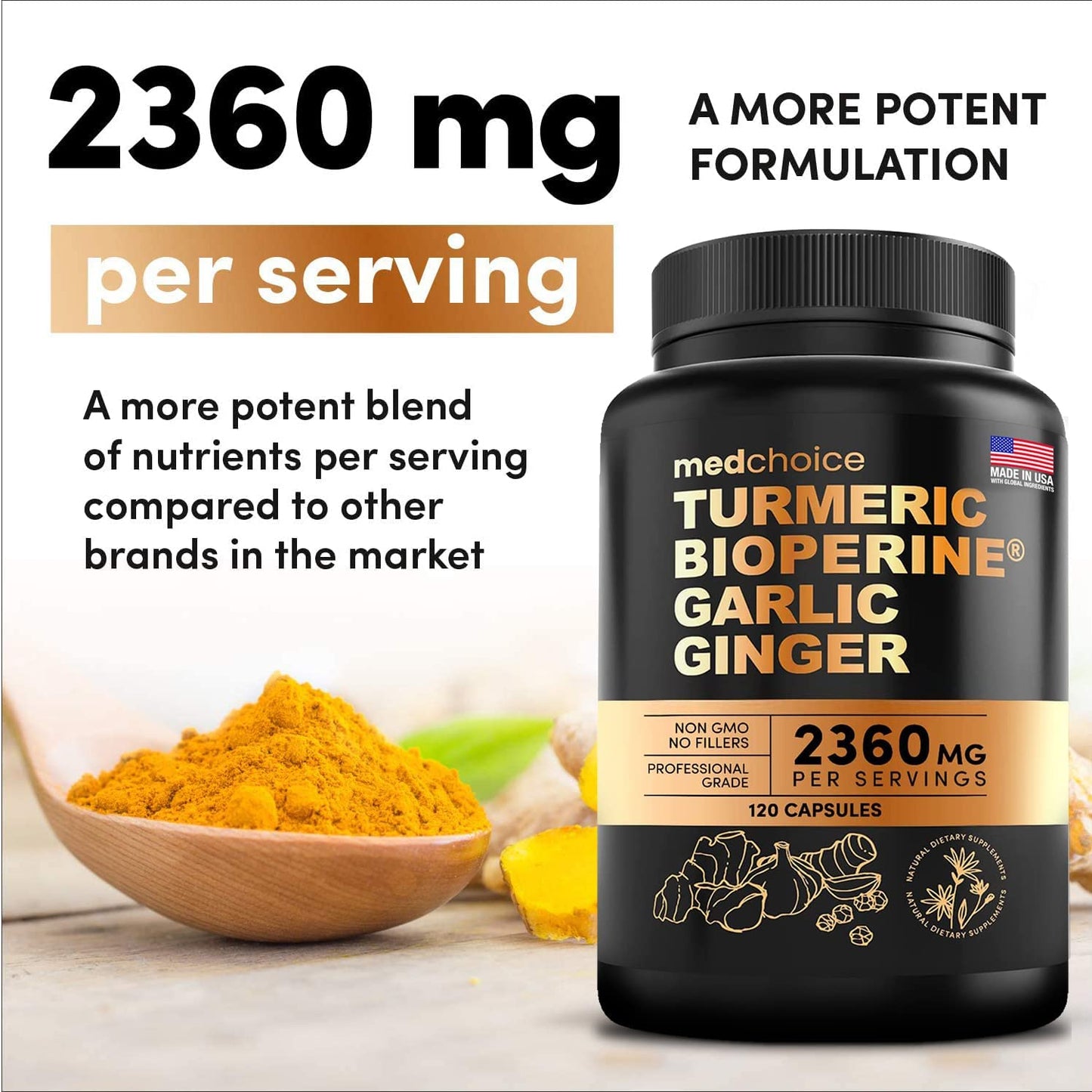 4-in-1 Supplement with Turmeric, Garlic, Ginger Root, and Black Pepper - 120 Capsules MEDCHOICEBuy Supplements Australia