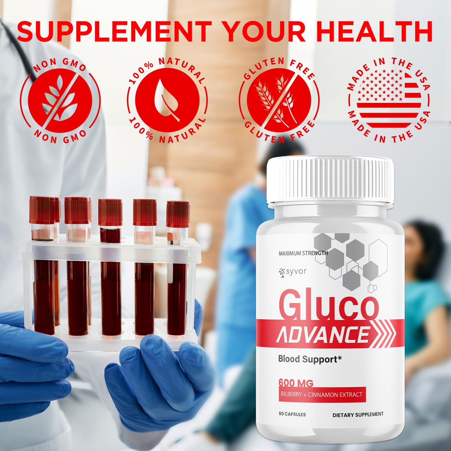 Gluco Advance Capsules, Official Gluco Advance Supplement Pills with All Natural Ingredients, Advanced Formula Supplement with Maximum Strength Premium Vitamins for Women & Men (60 Capsules) SyvorBuy Supplements Australia