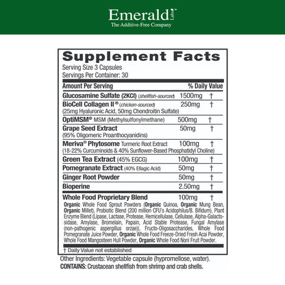 EMERALD LABS Joint Health - Biocell II Collagen, OptiMSM, Glucosamine, Meriva Turmeric Curcuminoids & More - Joint Health, Mobility & Flexibility Support* - 90 Vegetable Capsules (30-Day Supply) EMERALD LABSBuy Supplements Australia