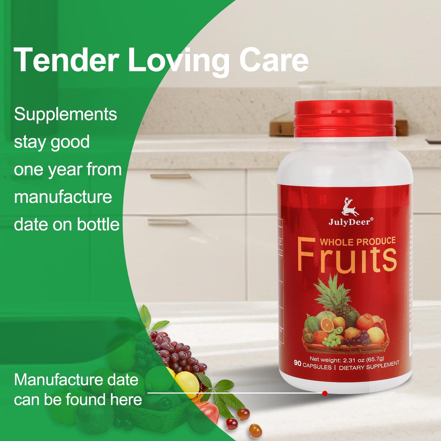 Fruit and Veggies Supplement Ingredients Natural – 2 Bottles 180 Total Vegetarian Capsules | Balance of Natural 16+18 Whole Fruits & Veggies Blend | Fresh Superfood Formula with Vitamins and Minerals JulyDeerBuy Supplements Australia
