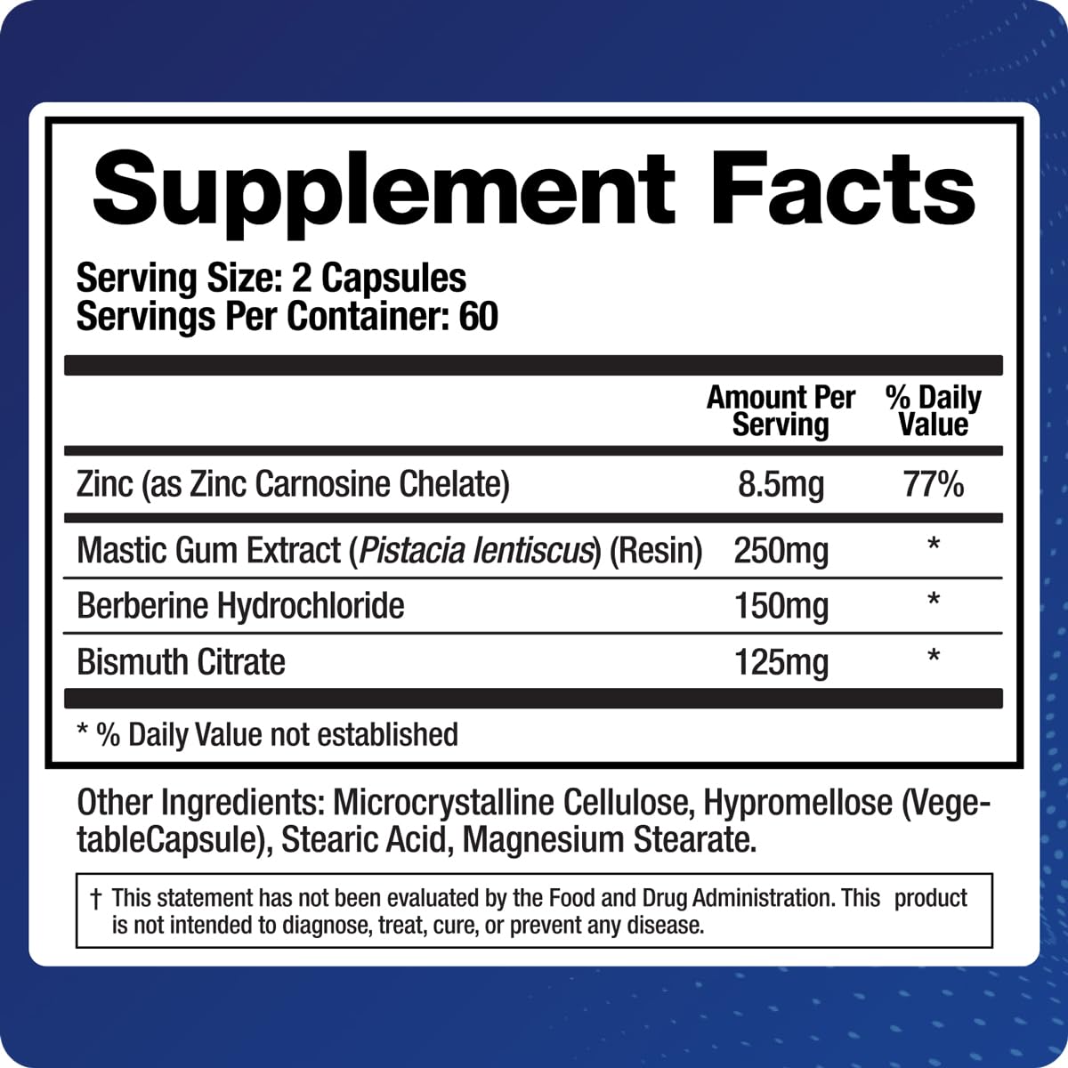 BioMatrix Pylor-X Gut Health Supplement – Mastic Gum, Berberine, Zinc Carnosine & Bismuth Salts for Gastric Support, Digestive Comfort, Stomach Lining Protection - (120 Capsules) 30-60 Day Supply BioMatrixBuy Supplements Australia