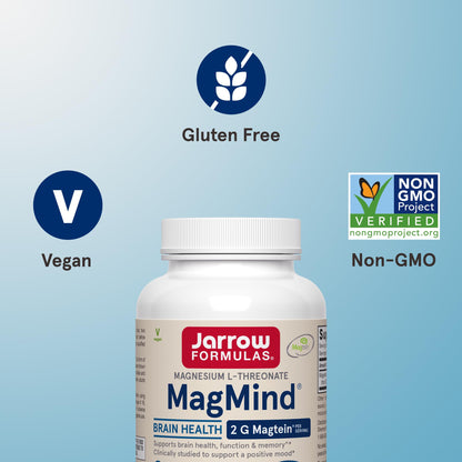 Jarrow Formulas Magnesium L-Threonate, MagMind Magtein Magnesium Supplement, Supplements for Memory Support, 90 Veggie Capsules