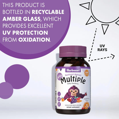Bluebonnet Nutrition Rainforest Animalz Whole Food Based Multiple Chewable Tablets, Kids Multivitamin & Mineral, Vitamin C, D3, Iron BlueBonnetBuy Supplements Australia