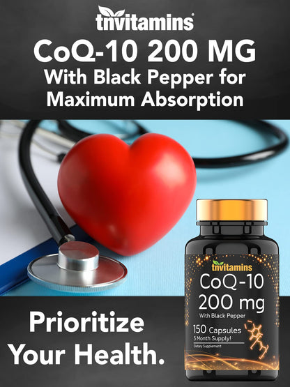 tnvitamins Ultra Potent CoQ-10 200 MG - 150 Capsules with Black Pepper Extract tnvitaminsBuy Supplements Australia