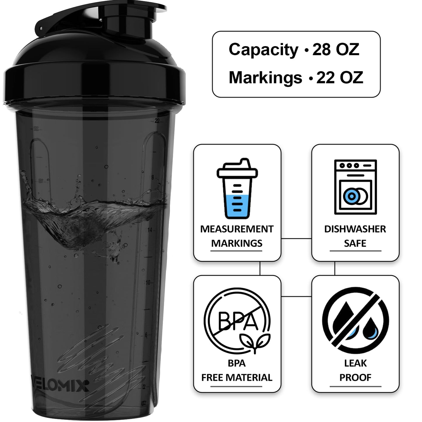 VELOMIX -4 PACK- Protein Shaker Bottles for Protein Mixes, 28 OZ Shaker Cups for Protein Shakes VELOMIXBuy Supplements Australia