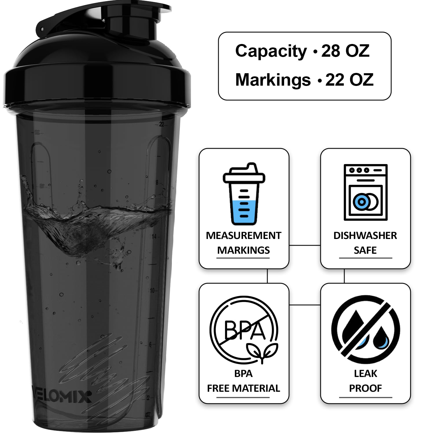 VELOMIX -4 PACK- Protein Shaker Bottles for Protein Mixes, 28 OZ Shaker Cups for Protein Shakes VELOMIXBuy Supplements Australia