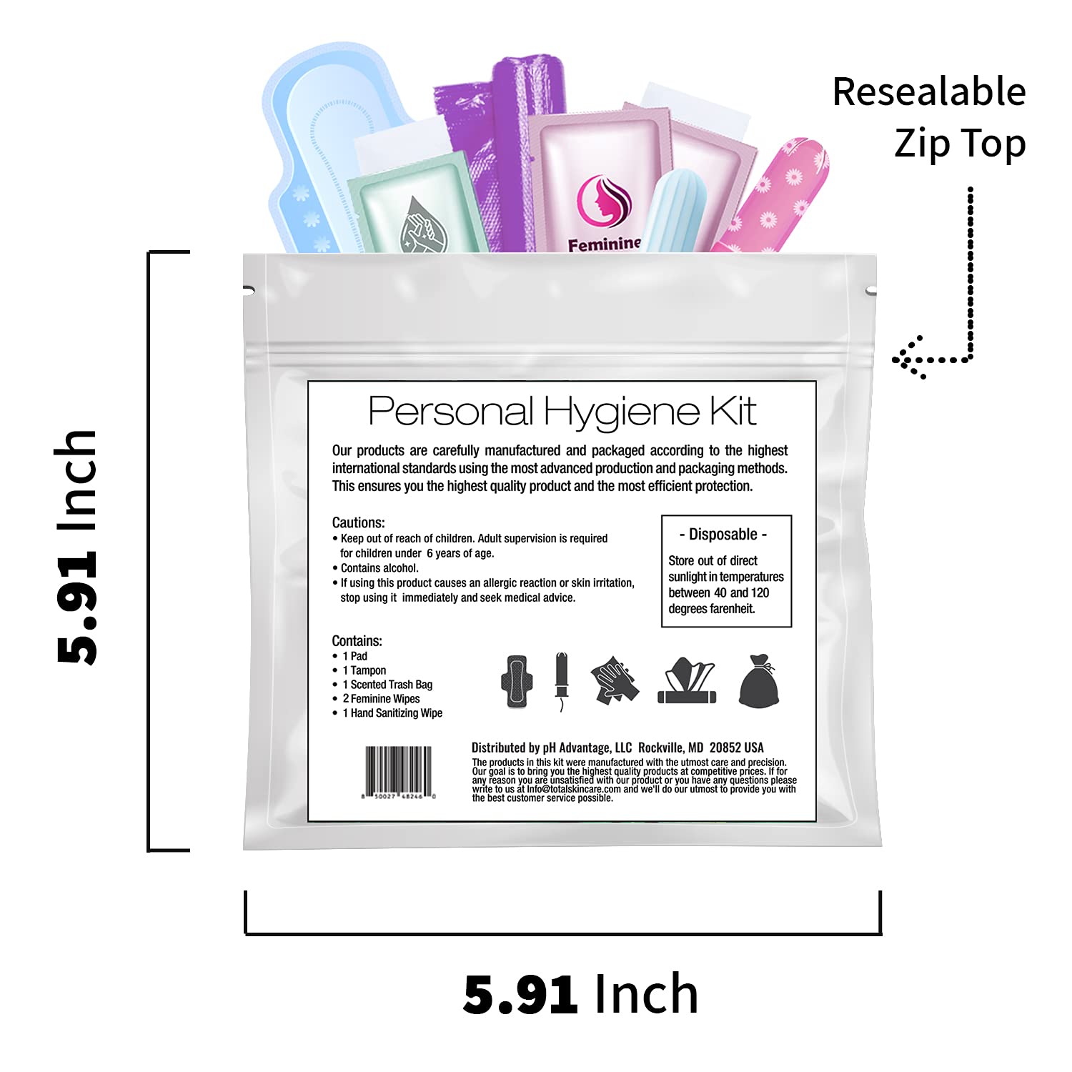 Menstrual Kit All-in-One | Convenience on The Go | Single Period Kit Pack for Travelling, Tweens pH AdvantageBuy Supplements Australia