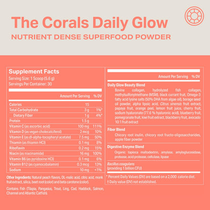 Proper, The Corals Daily Glow Beauty Blend - Nutrient Dense Superfood Powder with Collagen Peptides, Hyaluronic Acid Powder, Vitamin C, and MSM. Hair, Skin, Nail Vitamin Supplement for Women & Men ProperBuy Supplements Australia
