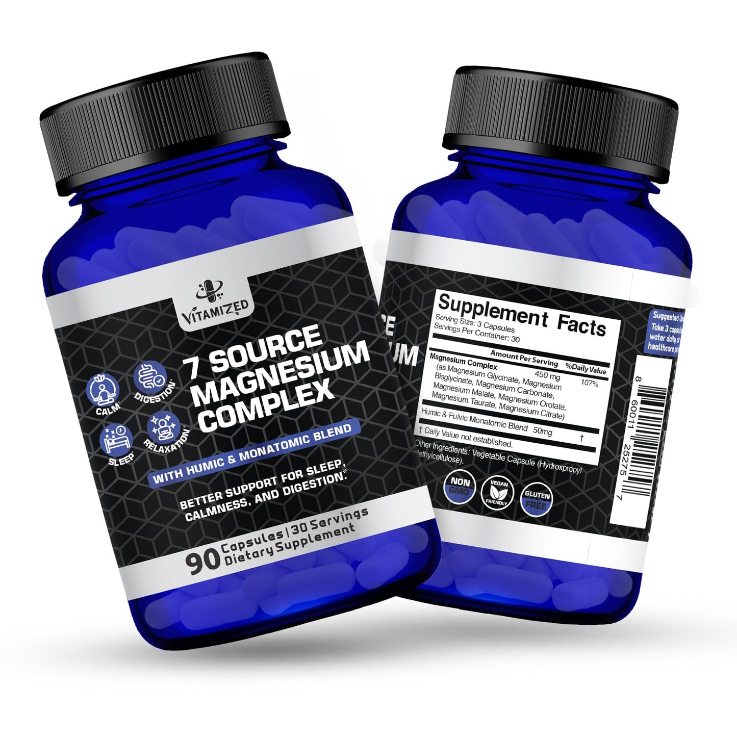 Magnesium Complex for Sleep, Relaxation, Digestion & Calm – Magnesium Glycinate, Citrate, Bisglycinate, Carbonate, Malate, Orotate, Taurate, + Humic/Fulvic for High Absorption - 90 ct. VITAMIZEDBuy Supplements Australia