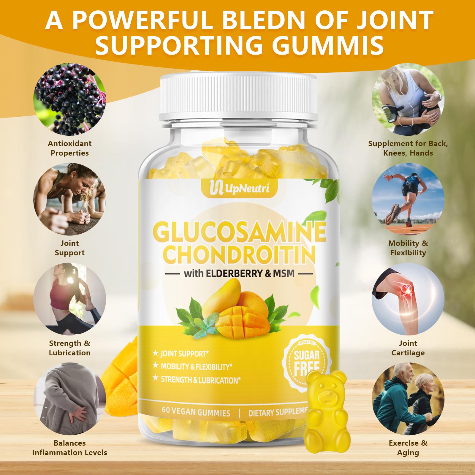 Sugar Free Glucosamine Chondroitin Gummies, Extra Strength 1500mg Glucosamine UPNEUTRIBuy Supplements Australia