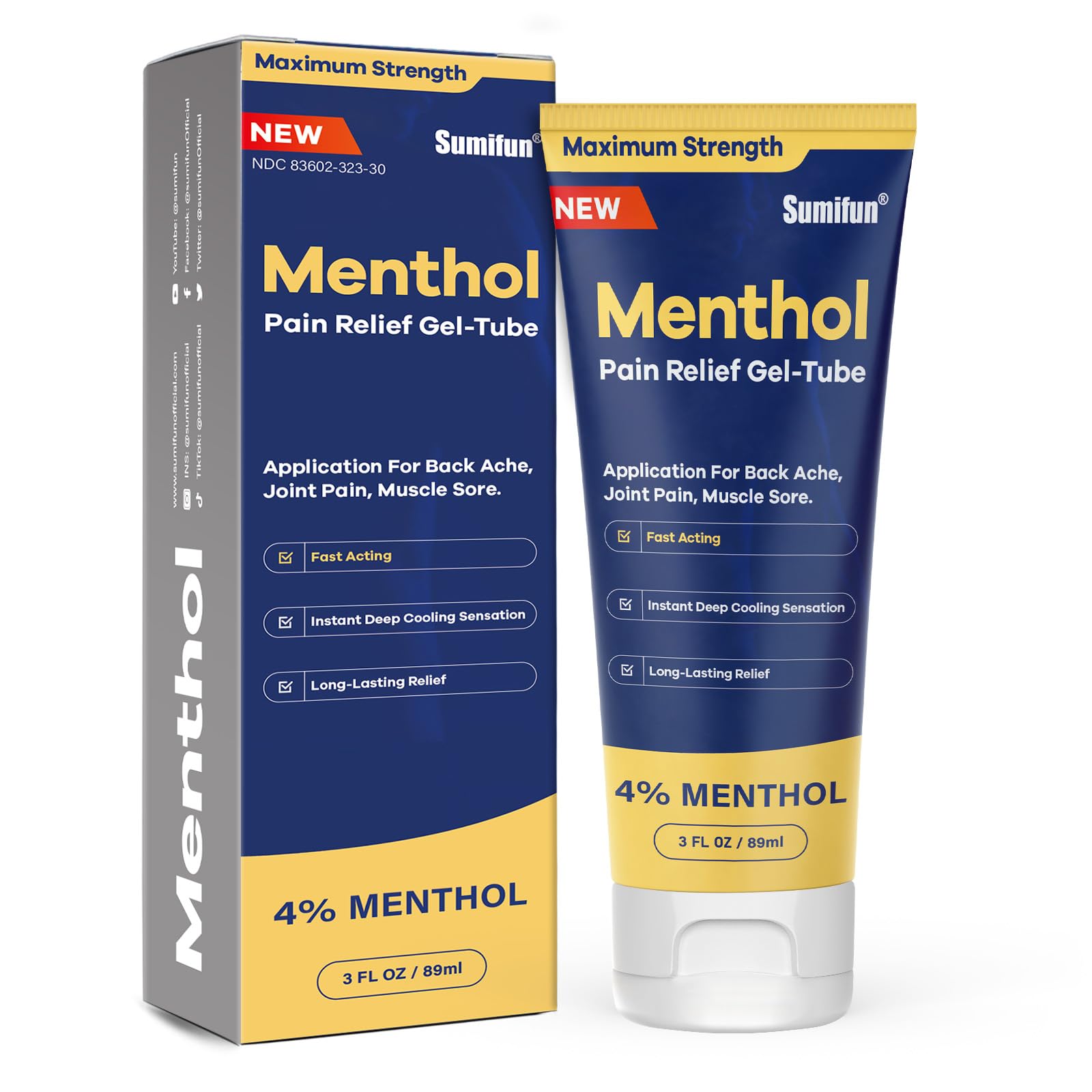 Sumifun Menthol Pain Relief Gel-Tube-3 FL OZ Tube (Pack of 2)- for Knee & Lower Back, Sore Muscle, Neck Shoulder Pain Relief SumifunBuy Supplements Australia