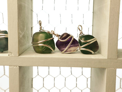 Shelf and Stone Rainbow Fluorite Wire Wrapped Pendant - Dark Hued Fluorite Crystal Necklace Shelf and StoneBuy Supplements Australia