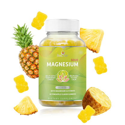 BeLive Magnesium Gummies 200mg - 60 Ct | Magnesium Glycinate Supplements for Relaxation, Stress Relief, and Sleep for Adults & Kids - Tasty and Tangy Pineapple Flavor BeLiveBuy Supplements Australia