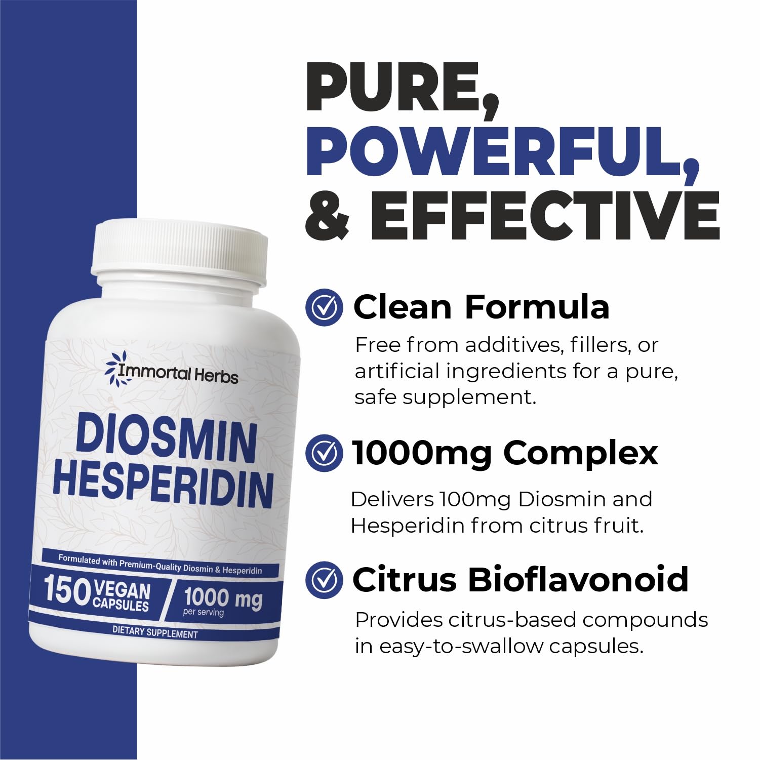 Immortal Herbs Diosmin Hesperidin 1000mg Complex, 150 Capsules, Citrus Bioflavonoids Rich Fruit Extract, 100% Vegetarian, Non-GMO & Gluten Free Diosmin Supplement with Max Strength Immortal HerbsBuy Supplements Australia