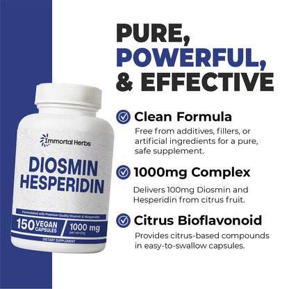 Immortal Herbs Diosmin Hesperidin 1000mg Complex, 150 Capsules, Citrus Bioflavonoids Rich Fruit Extract, 100% Vegetarian, Non-GMO & Gluten Free Diosmin Supplement with Max Strength Immortal HerbsBuy Supplements Australia