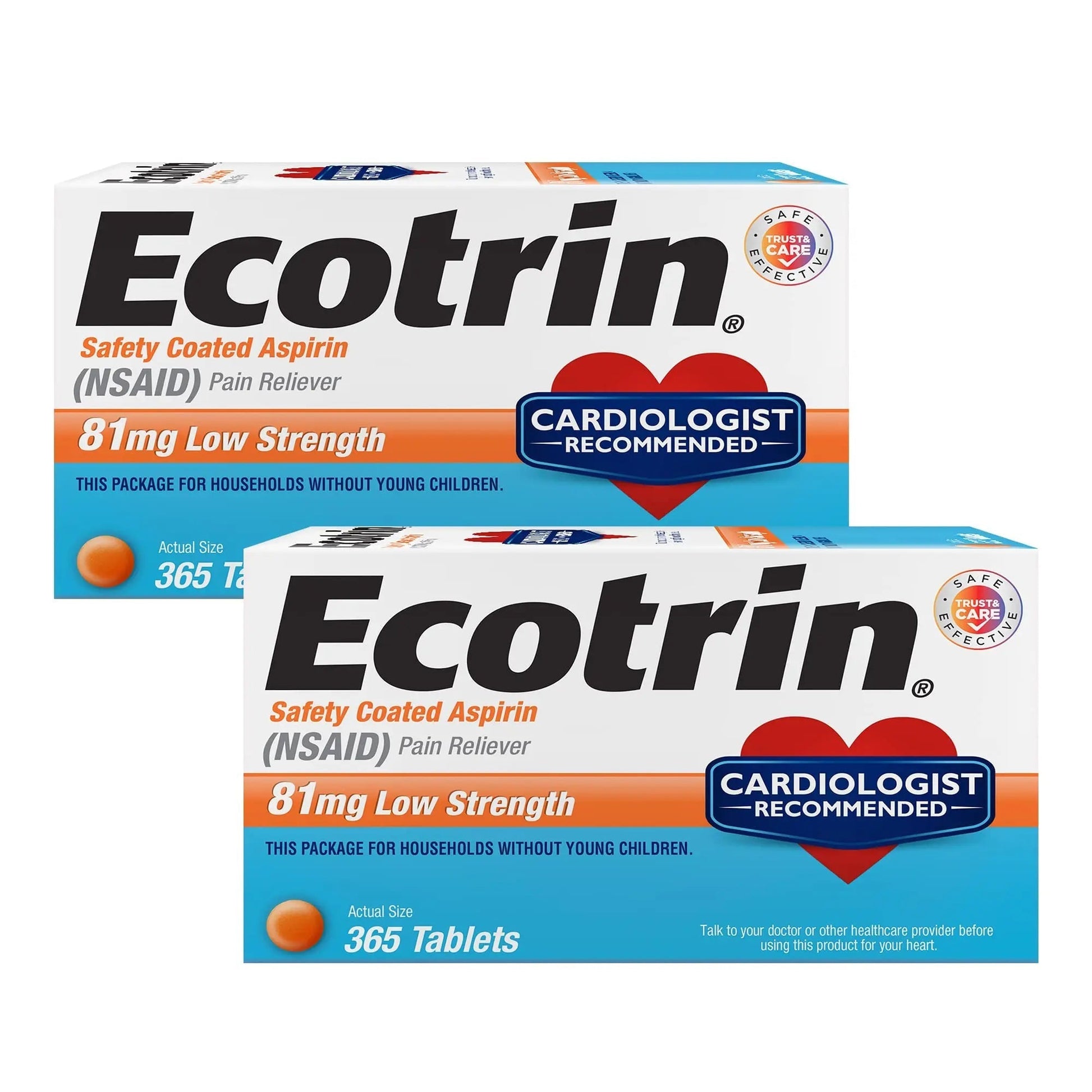 Ecotrin Safety Coated Aspirin Pain Reliever Tablets, Low Strength, NSAID 81mg, 365 ct (Pack of 2) EcotrinBuy Supplements Australia